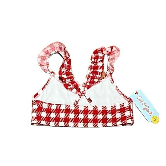 NWT Cat & Jack Red And White Plaid Ruffled Swim Top, Size S (6/6X) - Picture 2 of 7